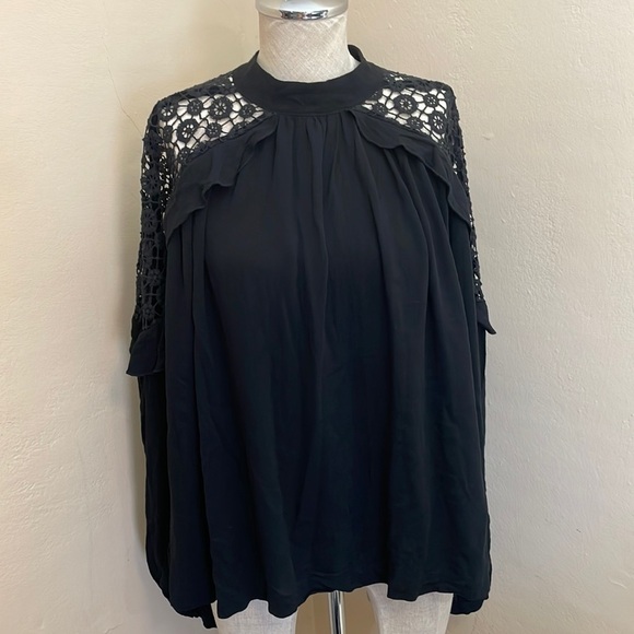 Free People size L Little Bit Of Love Knit Blouse Black - Picture 4 of 7